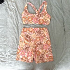 Athleisure flower power workout shorts - listing matching sports bra